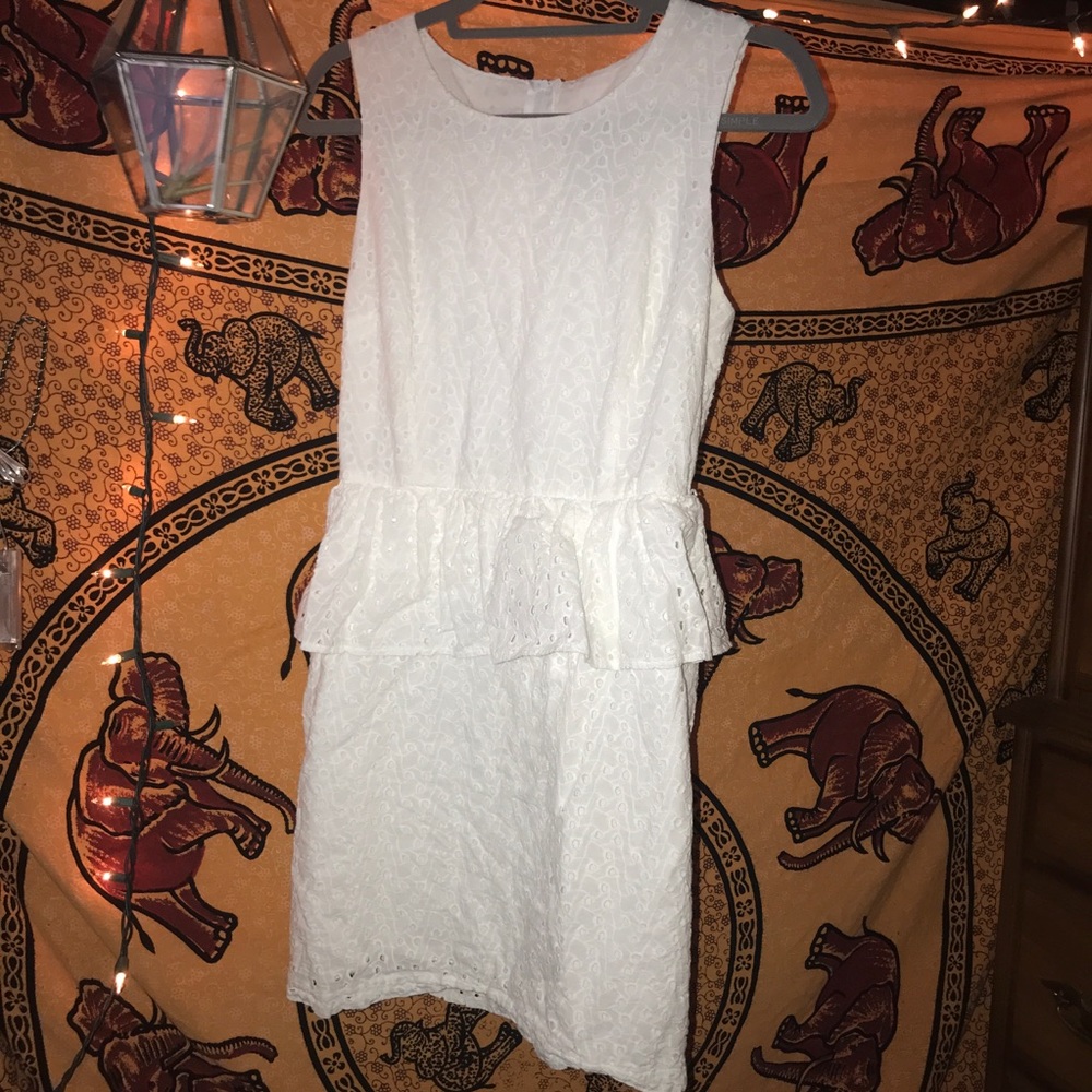 WHITE EYELET PEPLUM GRADUATION DRESS